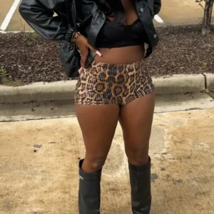 Sisterlinda Popular Women Shorts Fashion Leopard Print High Waist Skinny Mini Bottoms Shiny Sequins Female Attractive Streetwear