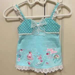 Summer Japanese Subculture Kawaii Cartoon Printed Halter Vest Bow Lace Stitching Tanks Tops Women's Slim-fit Cute Sweet Camisole
