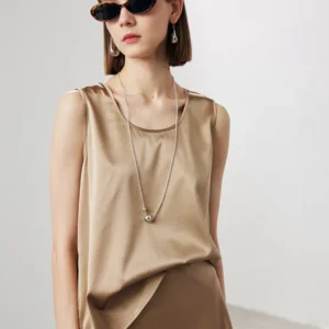 Women's 100% Mulberry Silk Sleeveless Tank Top - Round Neck Solid Color Stylish Outerwear-Camisole for Casual to Chic Outfits